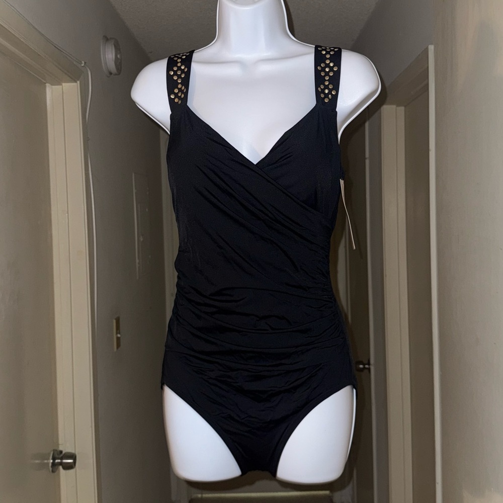 Jantzen Black One-Piece Swimsuit with Gold Accent Straps - NWT - Size 6
